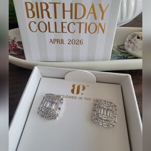 MP Silver Crystal Baguette Halo Stud Earrings - April Birthstone Collection